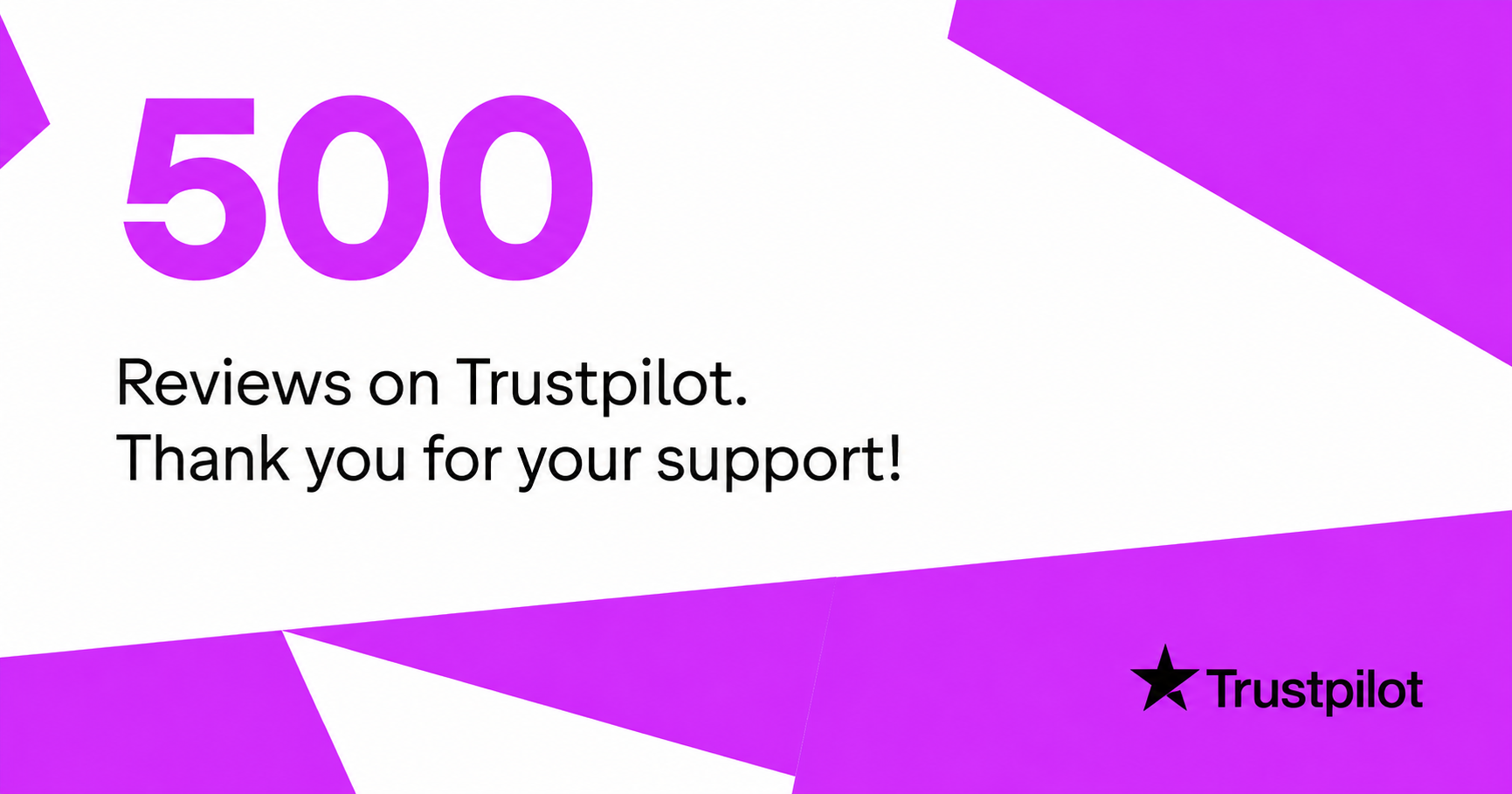 500 reviews on Trustpilot. Thank you for your support! Hive5 purple and white banner.